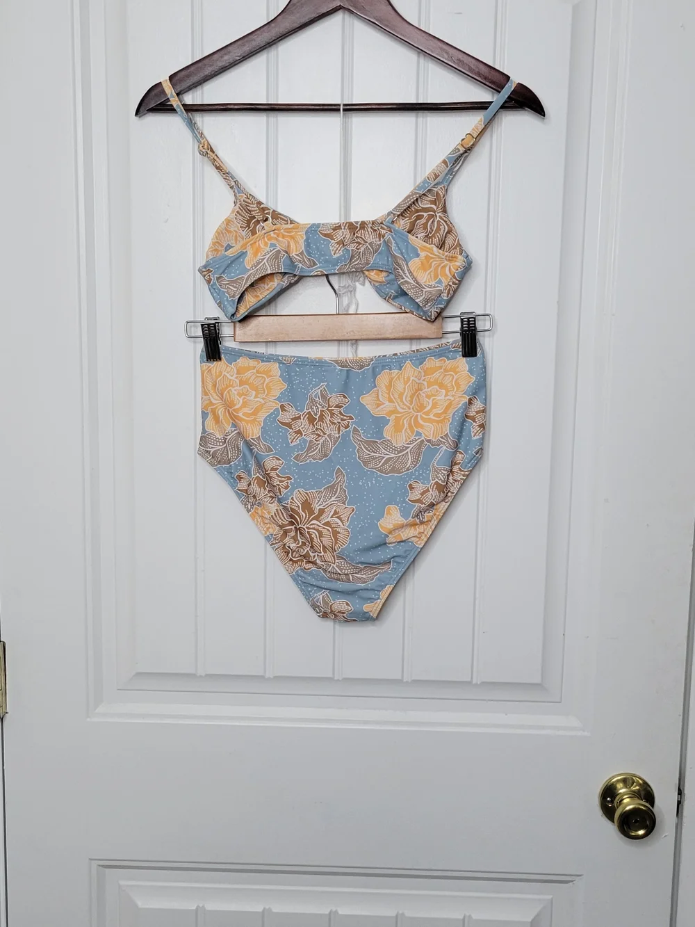 High-Waist Floral Bikini Set - Blue & Yellow